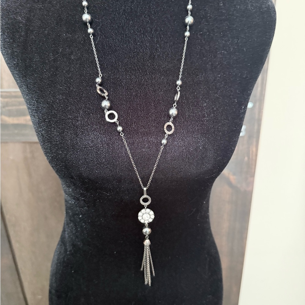 Lia Sophia Retired Silver Necklace with Floral Pendant